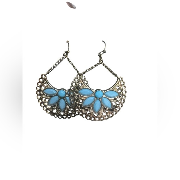 None Jewelry - Silver Tone and turquoise blue earrings